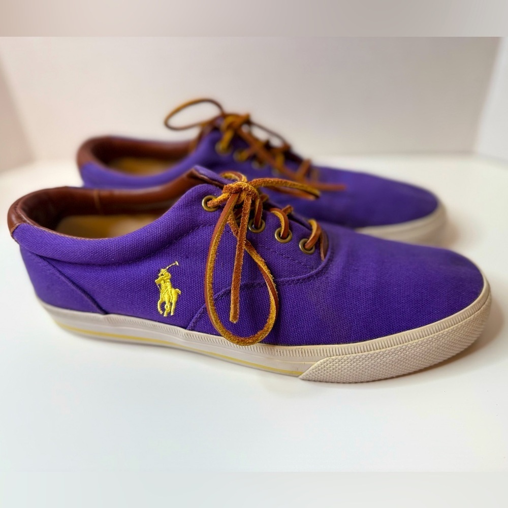 Polo by Ralph Lauren Vaughn Purple Canvas Leather Low Top Sneakers Mens size 9D